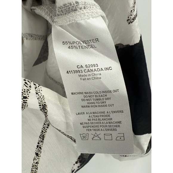 Alison Sheri Long Sleeve Button-Up Blouse S/P Black & White Abstract Print Polye - Picture 6 of 10